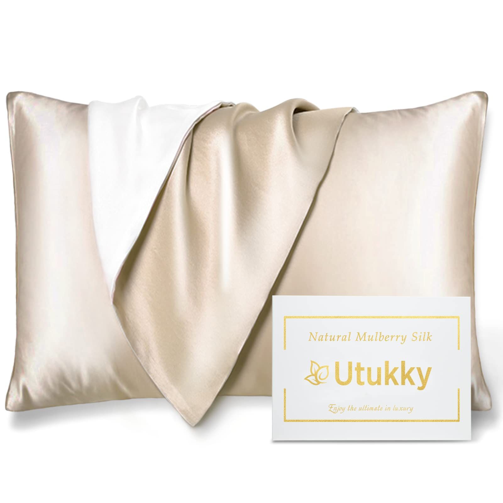 Utukky シルク枕カバー【TVで紹介】まくらカバー 片面シルク枕カバー 43×63cm 封筒式枕カバー シルクピローケース テンセル 洗える 寝癖軽減 抗菌防臭 美髪・美肌 敏感肌に優しい 四季適応 クリスマス 新年ギフト 贈り物 1枚セ 3da5c9a5