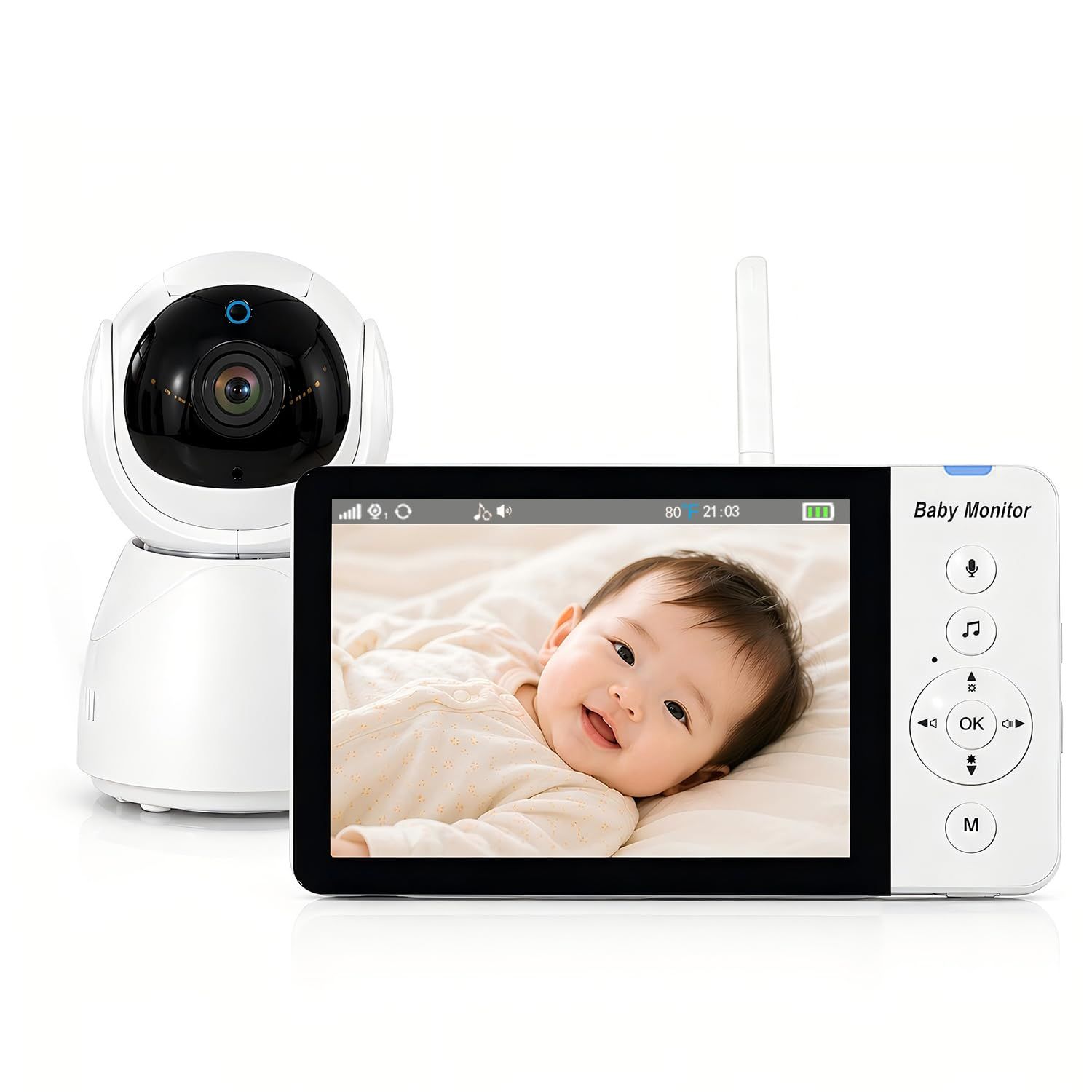 ベビーモニター ベビーカメラ 見守りカメラ アプリ&wifi不要 設定不要 専用モニター付 720P HD画質 双方向会話 子守歌 温度センサー 上下左右首振り カメラ 分割画面機能 ４台まで接続可能 暗視pms e28ded50