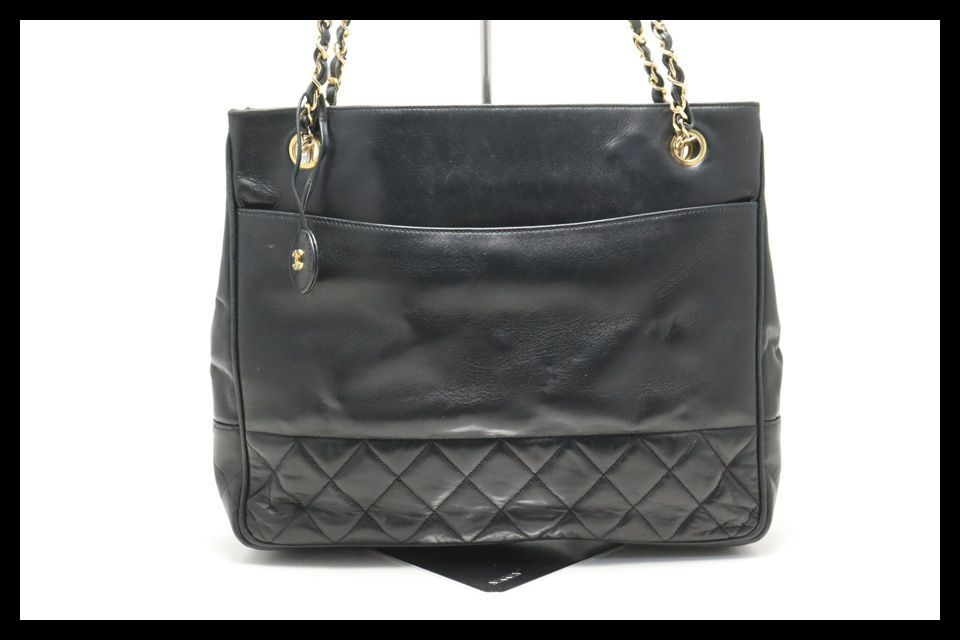 ■CHANEL 0番台 マトラッセ GD金具 レザー チェーントートバッグ シャネル ■0514pl131-5D