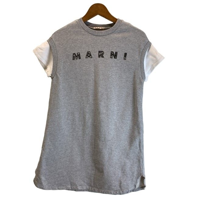 【中古】　MARNI　トップス　半袖　クルーネック　ロングカットソー　ロング丈　裏毛　ブランドロゴ　ライトストーン　プリント　古着　/2496