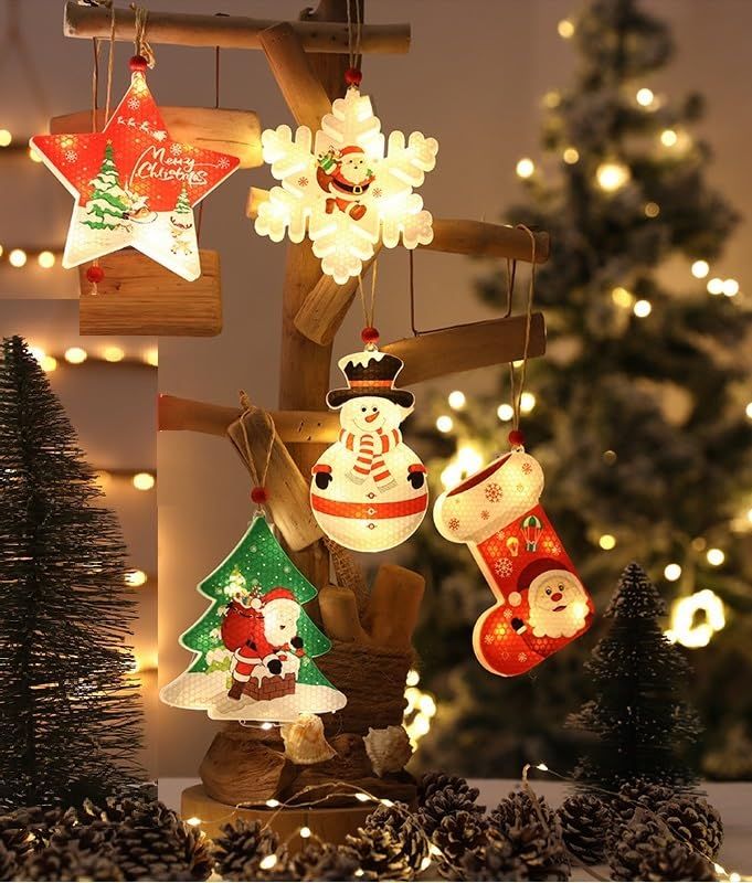 クリスマス3Dライト クリスマス飾りライト イルミネーションライト 電池式 led 吸盤式 室内 窓飾り サンタさん/ムース/クリスマスツリーのLEDシルエットライト 5個セット 国内発送 0dffb04c