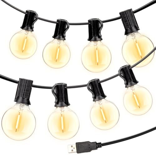 ストリングライトUSB給電ガーデンライト15M 2700K電球色 防雨型 25+2個LED電球 E12口金 破損しにくい 屋内外??照明 5V低? 祝日 誕生日 結婚式 夏祭り キャンプ イベント装飾 国内発送 503b95f8