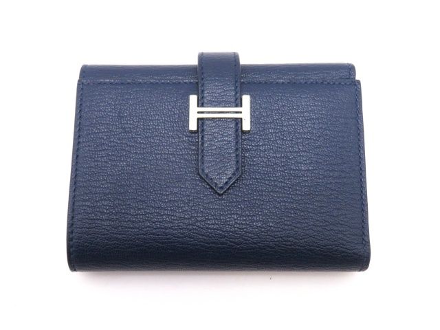 HERMES エルメス バッグ ベアン コンビネ ネイビー/SV ｻｲﾌ･小物 三つ折り財布 シェーブル ネイビー レディース【中古】431