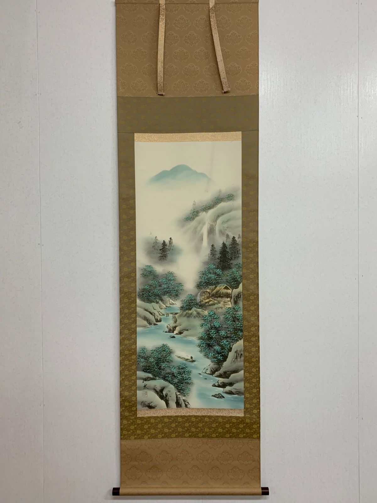 生田南水掛軸 掛軸 田中六峰『秋景山水図』日本画 絹本 肉筆 無地箱 掛け軸 g11175 書