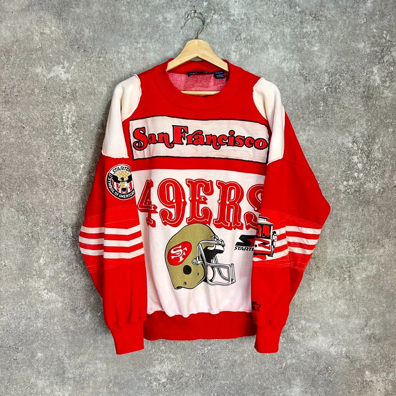 90's STARTER スターター NFL San Francisco 49ers サンフランシスコ フォーティナイナーズ VINTAGE ヴィンテージ スウェット 90年代 MADE IN MALAYSIA ワッペン L サイズ レッド