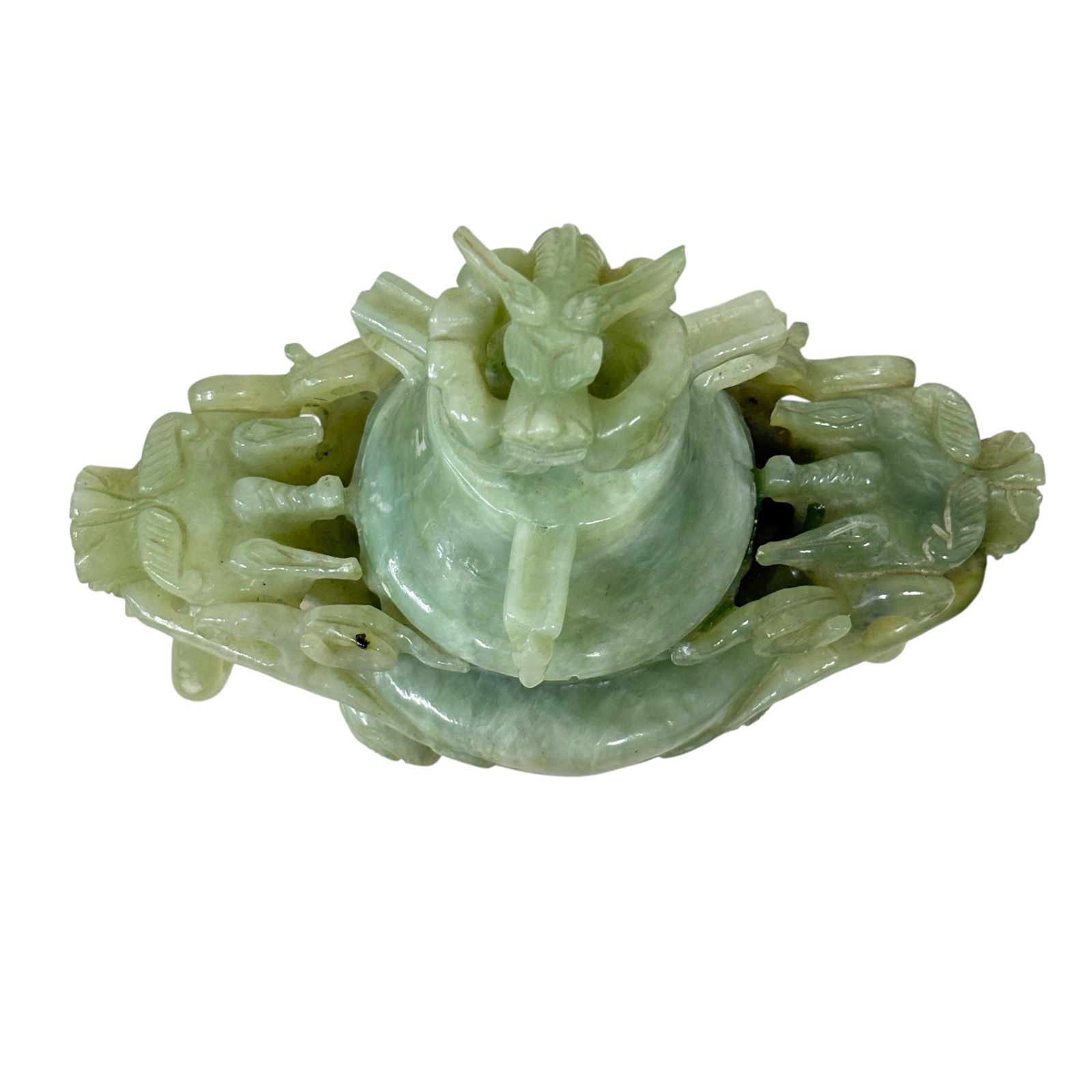 香炉 翡翠 ヒスイ 置物 中国 天然石 龍 竜
