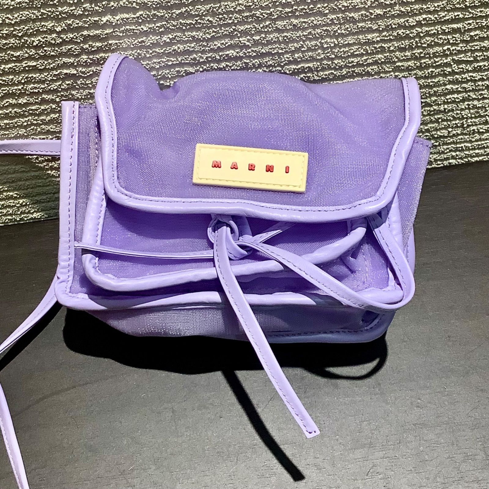 マルニ MARNI メッシュ クロスボディバッグ ポシェット ショルダーバッグ リボン ラベンダー パープル H505/T23