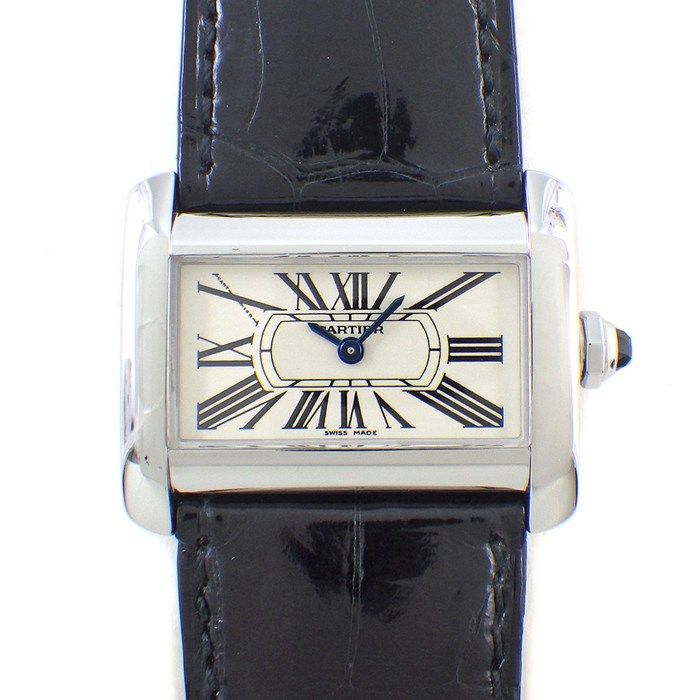 カルティエ Cartier 腕時計 ミニ タンク ディヴァン W6300255 レクタンギュラー アイボリー文字盤 SS ブラック アリゲーターレザーベルト クオーツアナログ 【中古】