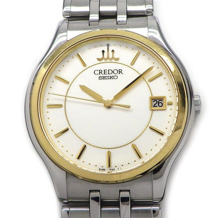 クレドール CREDOR 腕時計 8J86-7A00 ホワイト ギョーシェ文字盤 デイト K18YG SS クオーツアナログ 【中古】 87,725円