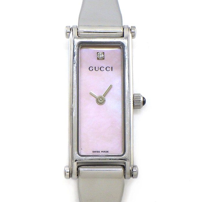 グッチ GUCCI 腕時計 バングルウォッチ 1500L 1ポイント ダイヤインデックス レクタンギュラー ピンク マザーオブパール文字盤 ホースビット クラスプ SS クオーツアナログ 【中古】