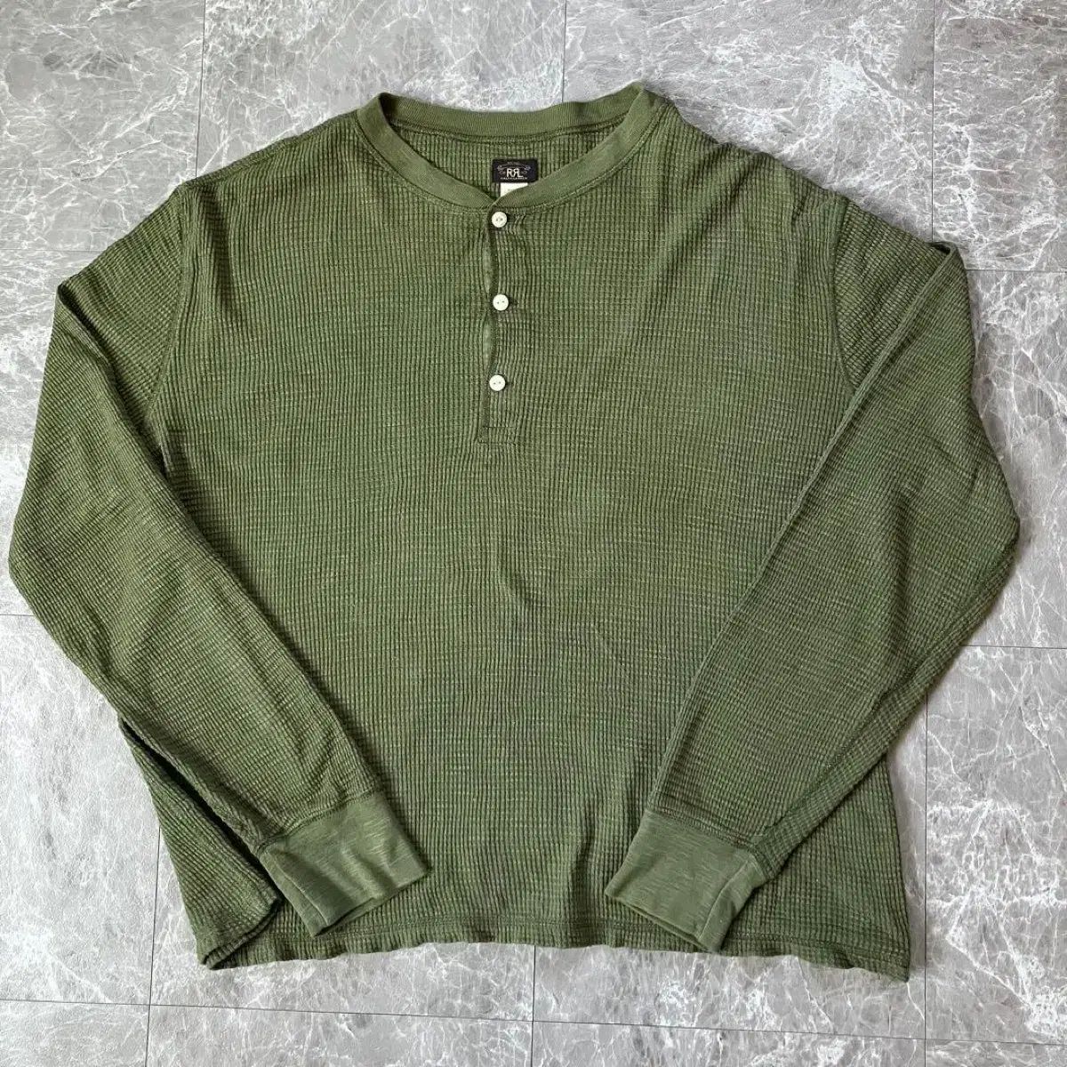 RRL ヘンリーネック ワッフル ロングスリーブ オリーブ グリーン
