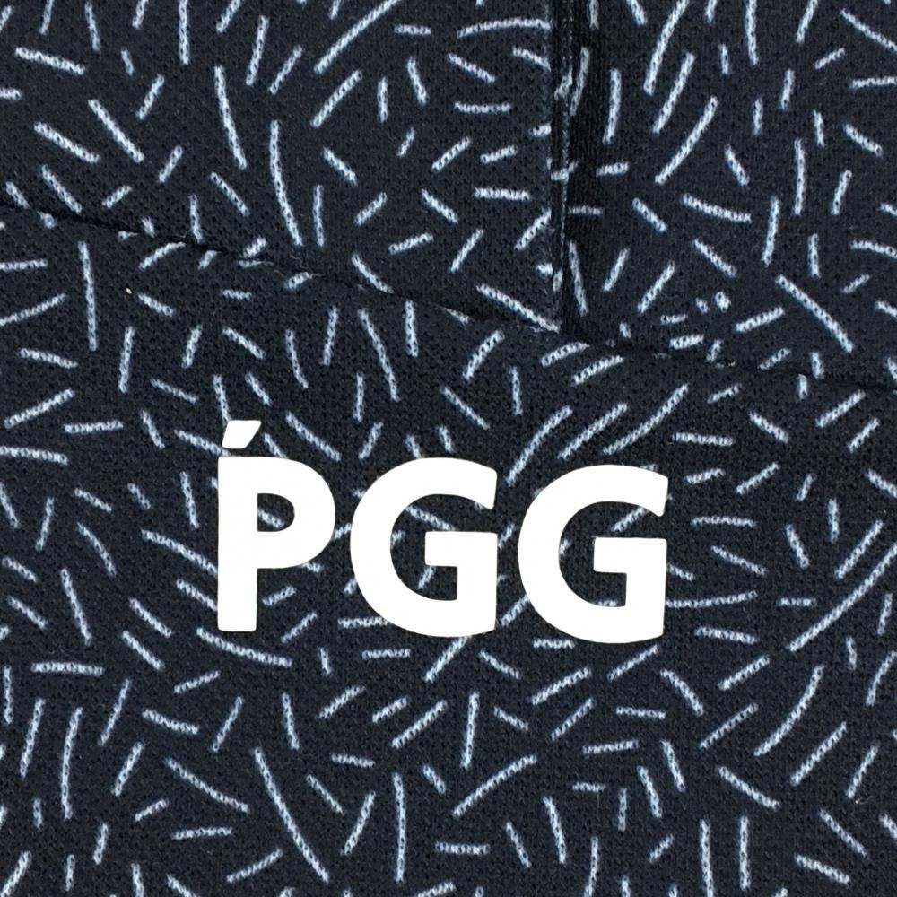 PGGパーリーゲイツ 半袖ポロシャツ ネイビー×白 総柄 胸ロゴプリント
