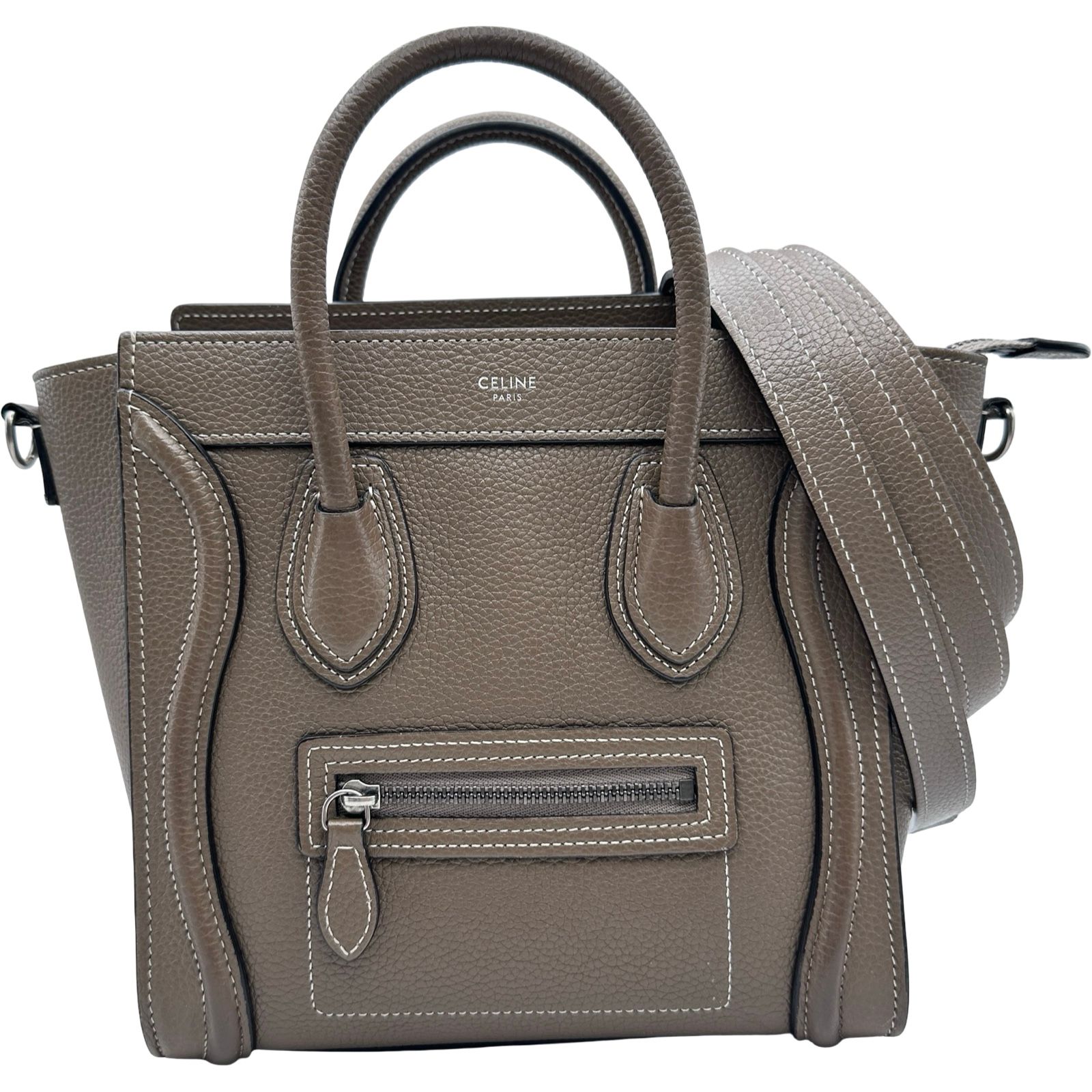 セリーヌ CELINE ラゲージナノショッパー 189243 スリ シルバー金具 ドラムドカーフスキン レディース ハンドバッグ