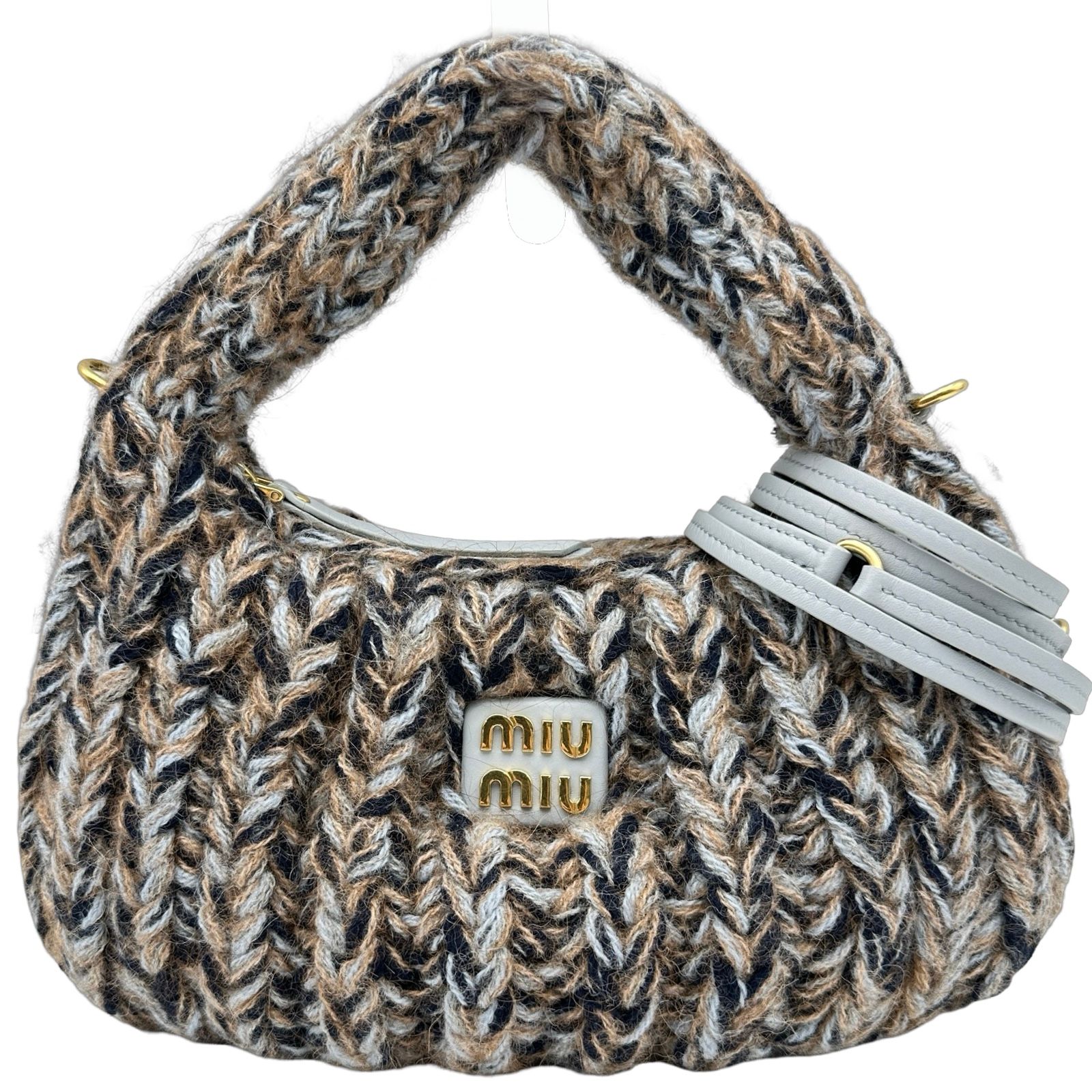 ミュウミュウ miu miu ワンダ―ハンドバッグ 5BC153 ブルー ニット レディース ハンドバッグ