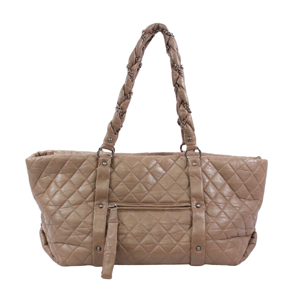 CHANEL シャネル マトラッセ トートバッグ ラムスキン グレージュ【中古】 レディース