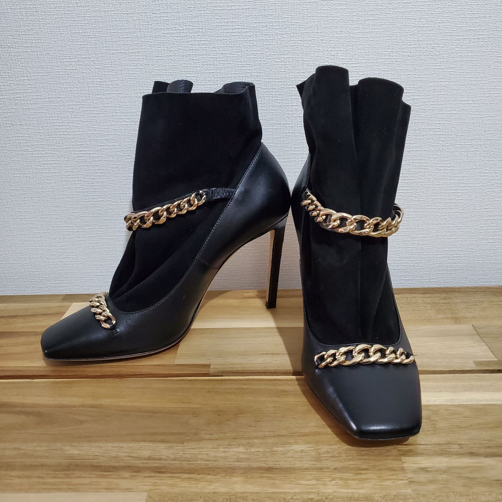 JIMMY CHOO ジミーチュウ チェーン付 ショートブーツ スクエアトゥ