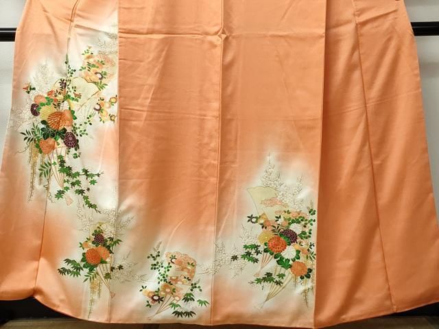平和屋着物□訪問着 駒刺繍 扇面草花文 暈し染め 金彩 正絹 逸品