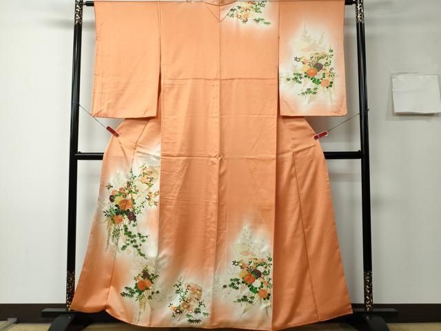 平和屋着物□訪問着 駒刺繍 扇面草花文 暈し染め 金彩 正絹 逸品