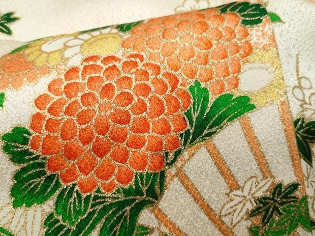 平和屋着物□訪問着 駒刺繍 扇面草花文 暈し染め 金彩 正絹 逸品