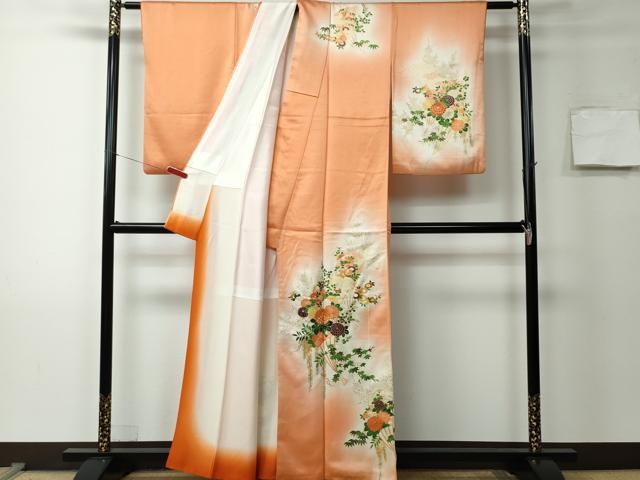 平和屋着物□訪問着 駒刺繍 扇面草花文 暈し染め 金彩 正絹 逸品