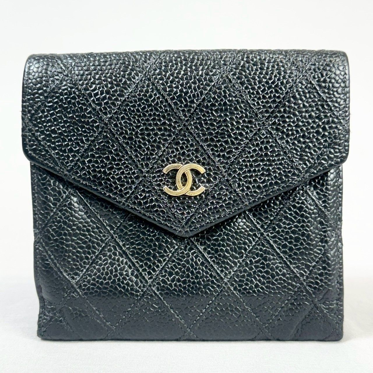 美品】CHANEL シャネル キャビアスキン ビコローレ Wホック コンパクト 