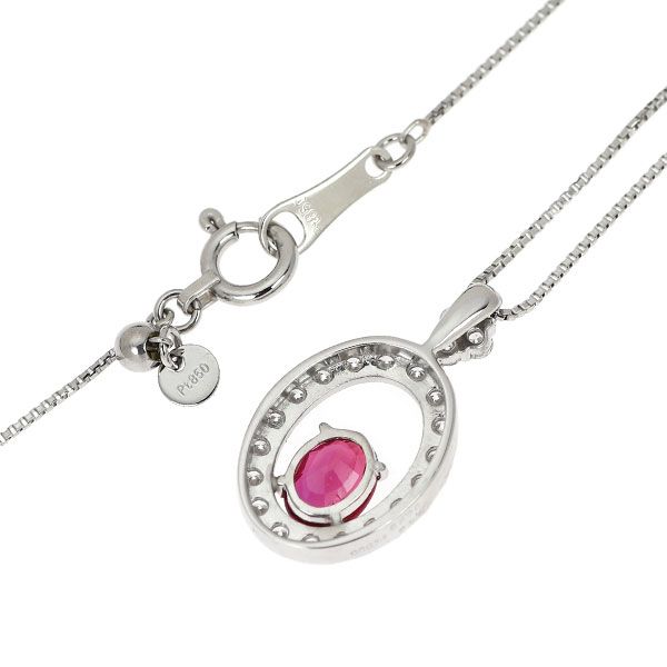 Pt900/ Pt850 非加熱ピジョンブラッド ルビー ダイヤモンド ペンダントネックレス 0.43ct 0.28