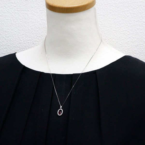 Pt900/ Pt850 非加熱ピジョンブラッド ルビー ダイヤモンド ペンダントネックレス 0.43ct 0.28