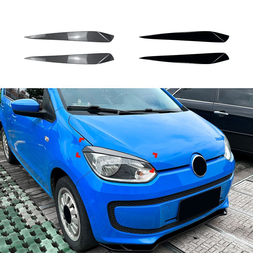 【送料無料】VW UP! 2011-2015 ヘッドライトアイブロウ アイリッド カバー ABS製 カーボン調 ブラック ドレスアップ エクステリア カスタム スポーティ 新生活
