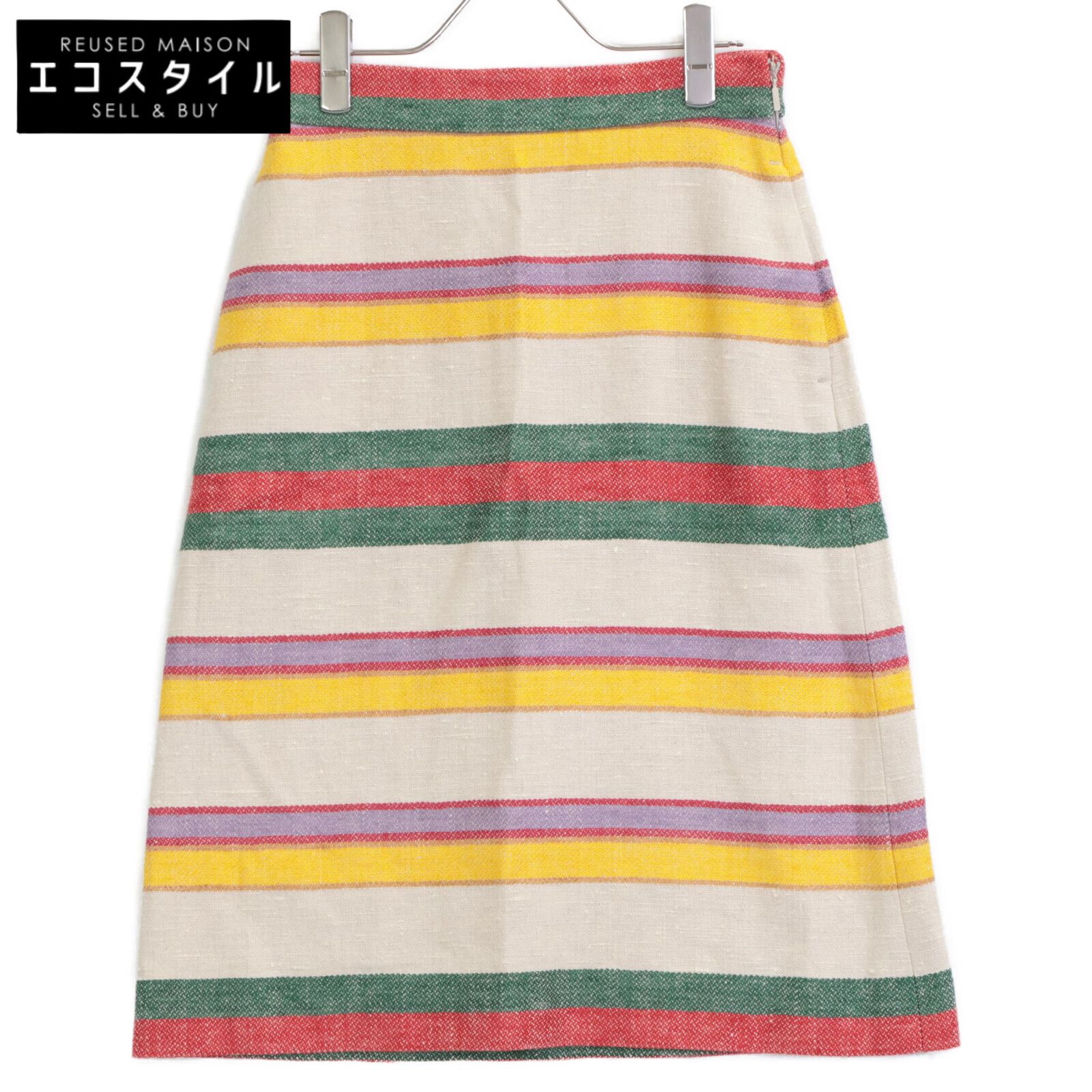 GUCCI　グッチ　739409 マルチカラー リネン100 ボーダーミディスカート　36