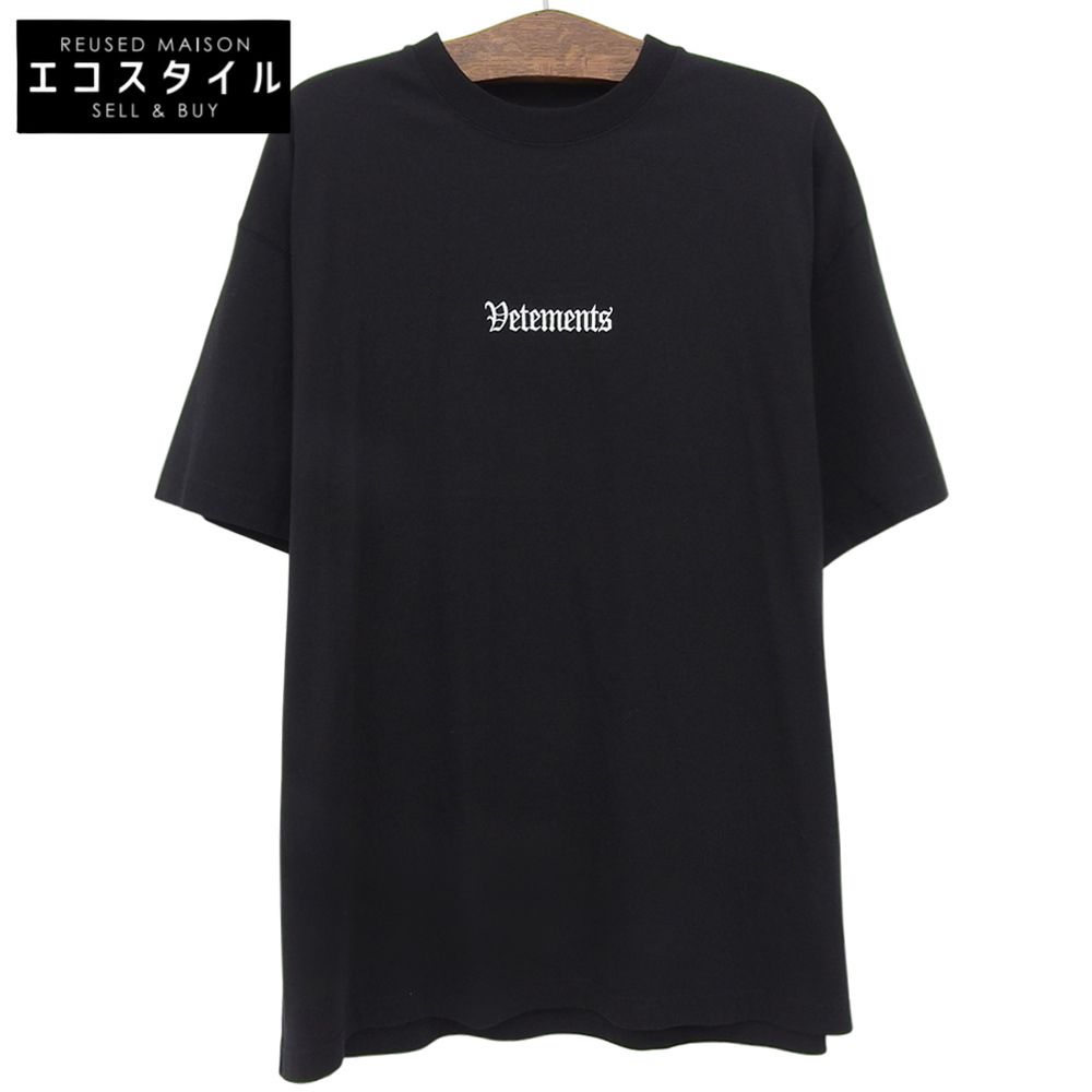VETEMENTS　ヴェトモン　新品同様 ロゴエンブロイダリーオーバーサイズ Tシャツ トップス メンズ ブラック L 20AW UAH21TR503　L