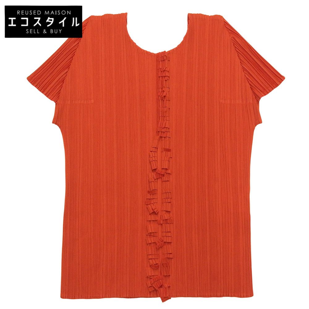 PLEATS PLEASE　プリーツプリーズ　美品 フロントリボン プリーツカットソー トップス レディース オレンジ 3 PP63-JK121　3