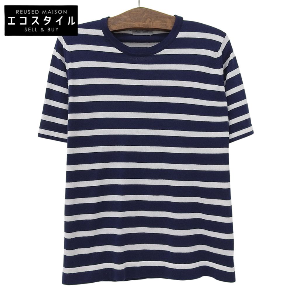 JOHN SMEDLEY　ジョンスメドレー　美品 シーアイランド コットン ボーダー ニット カットソー トップス メンズ ネイビー ホワイト M　M