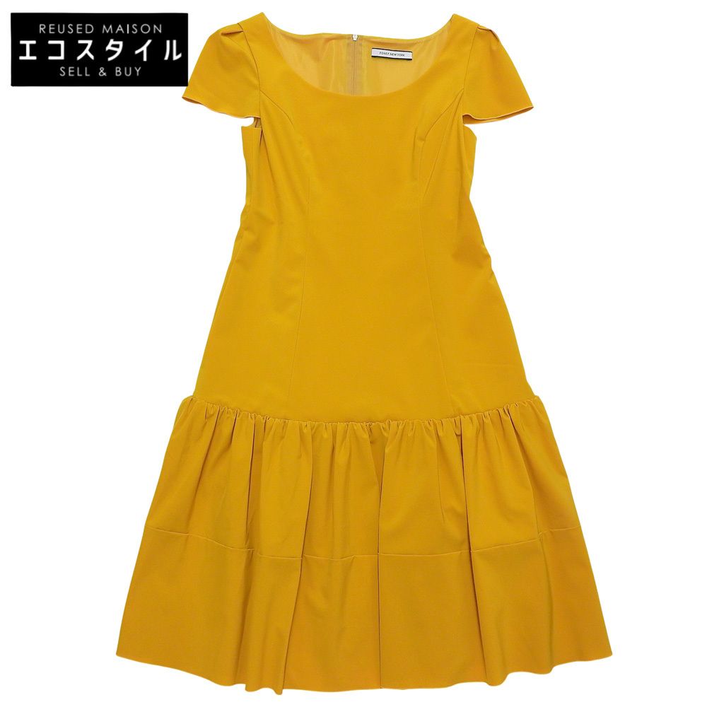FOXEY NEW YORK　フォクシーニューヨーク　美品 ポリエステル フリルデザイン ノースリーブ ワンピース イエロー 38 38336-NSOFN115L　38