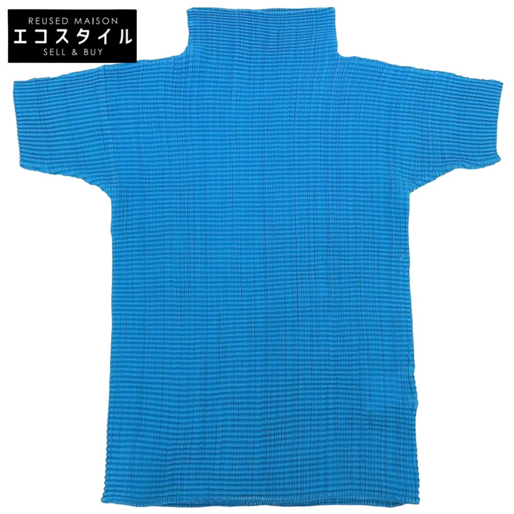 ISSEY MIYAKE イッセイミヤケ ワッフルプリーツ ハイネック 半袖カットソー トップス レディース ブルー M IM92-FT124 M