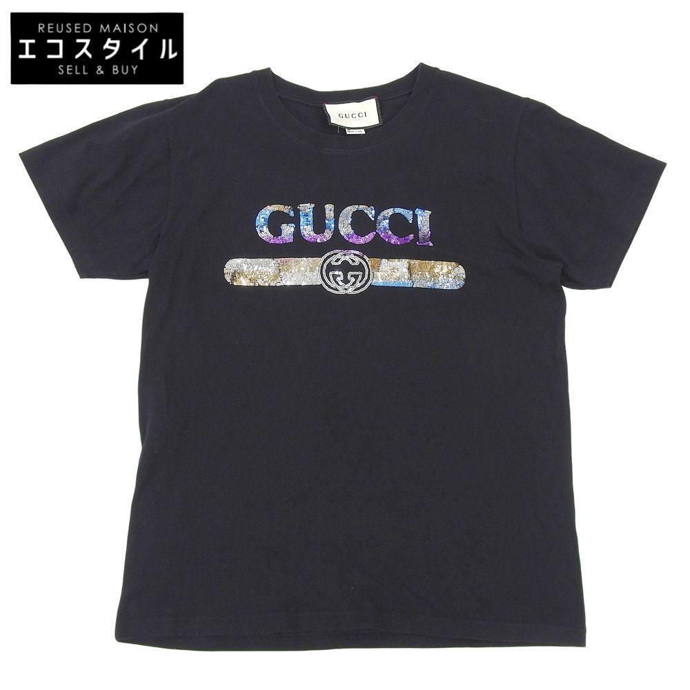 GUCCI　グッチ　ロゴ 半袖Tシャツ トップス メンズ ブラック S 492347　S
