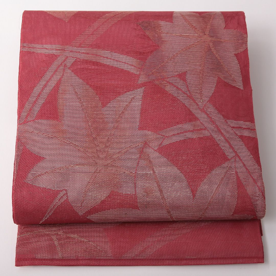 お買い得品！夏物 袋帯 帯丈432cm 正絹 六通 インフォーマル 紅葉 赤系 1243-01811