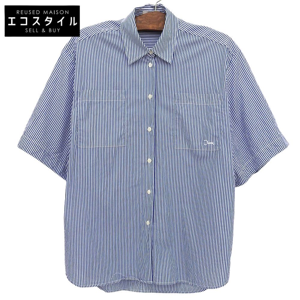 CLANE　クラネ　美品 HALF SLEEVE HUGE SHIRTS コットン トップス レディース ブルー×ホワイト 1 18122ー4202 25SS　1
