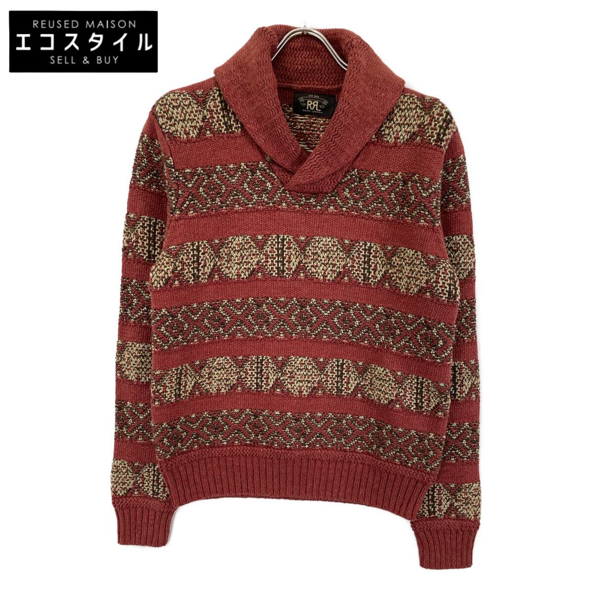 RRL　ダブルアールエル　インターシャニット リネンブレンド ショルカラーニット　S