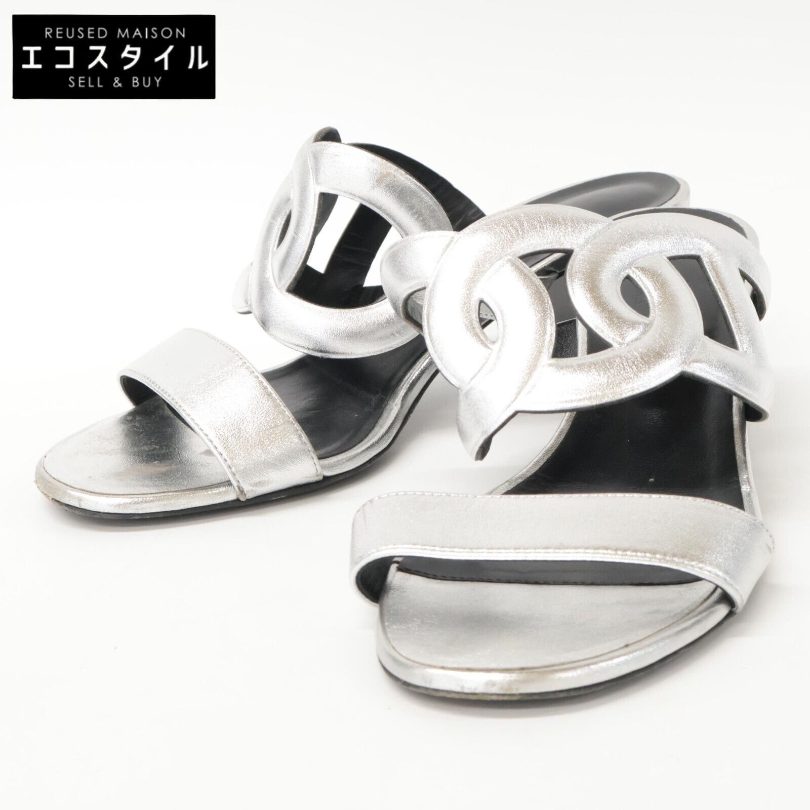 HERMES　エルメス　H202180Z Bikini sandal シェーヌダンクルモチーフ メタリックナッパ チャンキーヒール　38 1/2