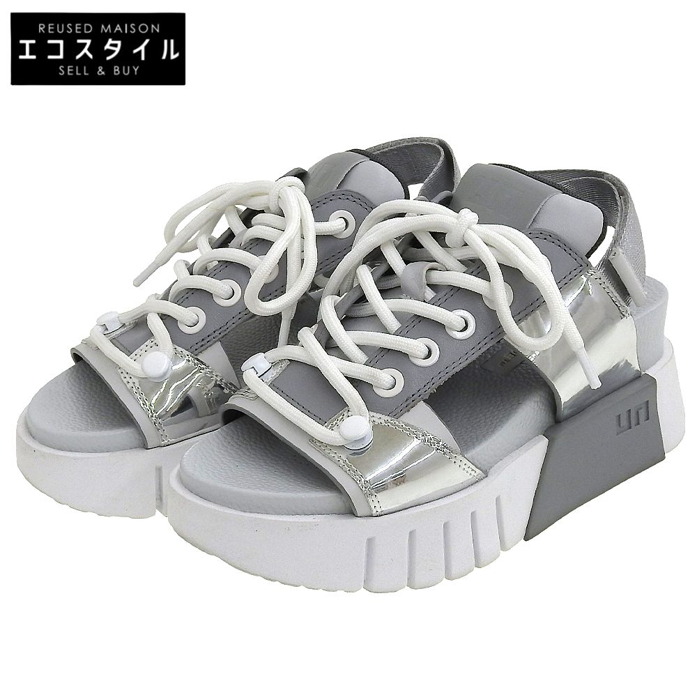 UNITED NUDE　ユナイテッドヌード　美品 Delta Sporty レザー レースアップ 厚底サンダル レディース グレー×シルバー 36 25SS　36