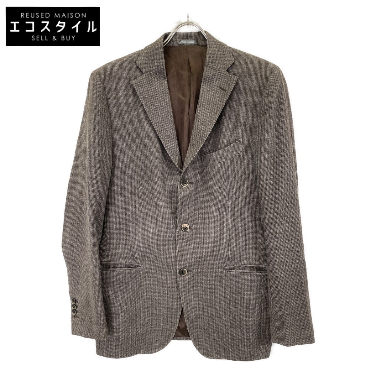 LARDINI　ラルディーニ　ブラウン ウール ロロピアーナ生地 チェック サイドベンツ テーラード ジャケット　50