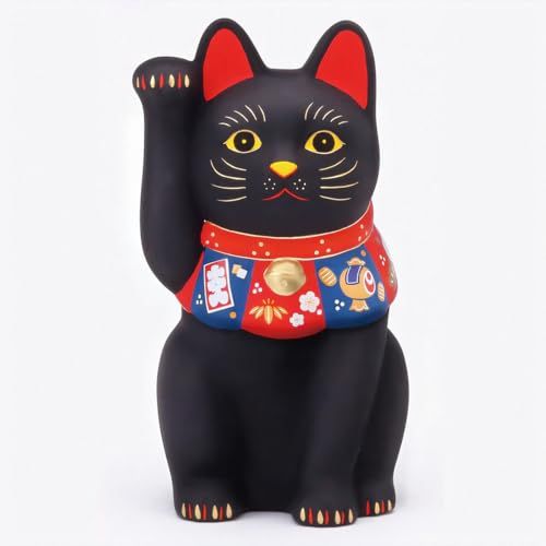 招き猫(黒・大)福づくし (開運シール付)AR cb0786f3