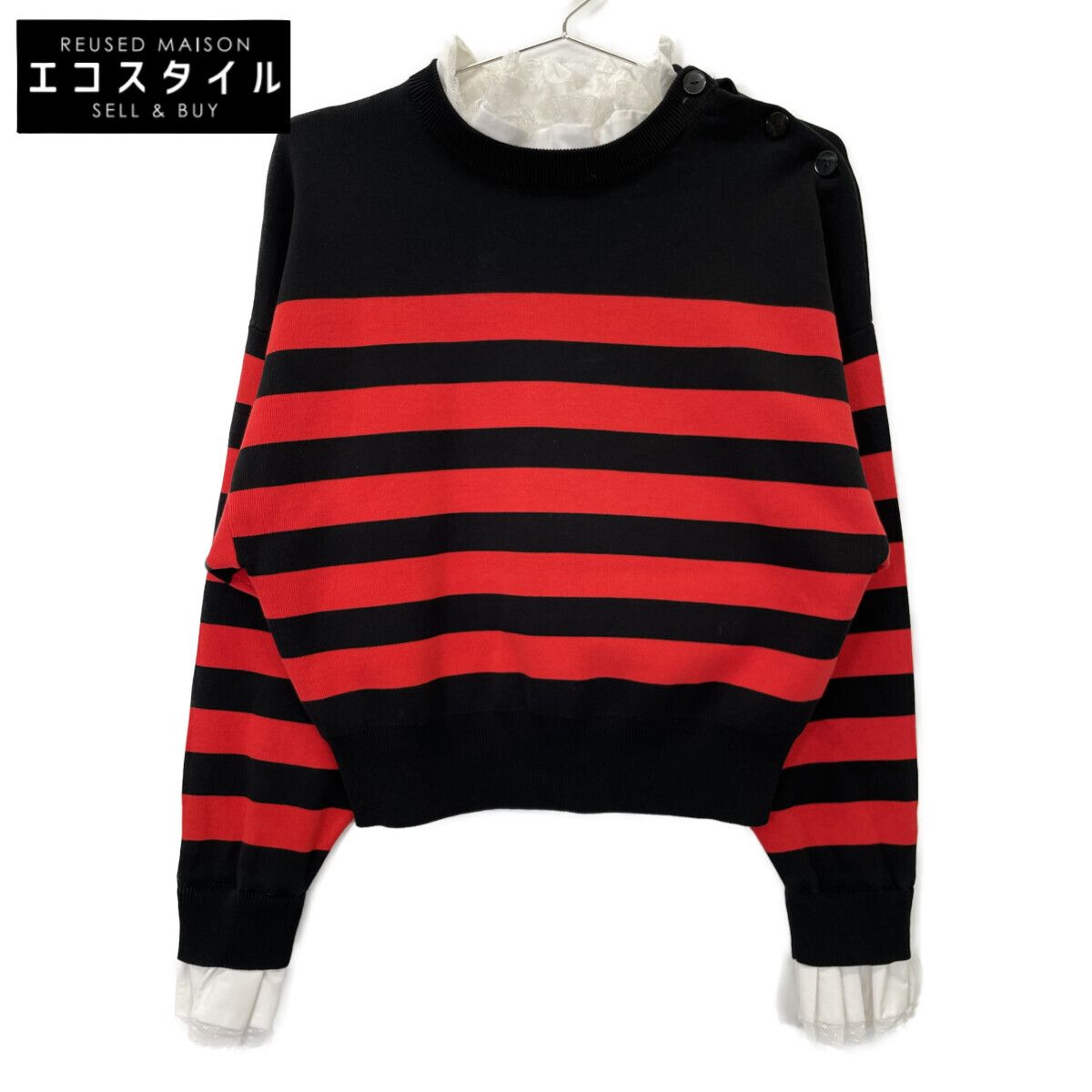 nagonstans ナゴンスタンス 470GA170-1680 レッド×ブラック コットン FRILL BORDER PULL OVER M