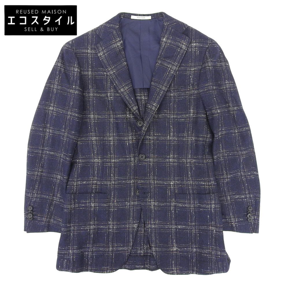 BARNEYS NEWYORK　バーニーズニューヨーク　美品 MADISON Ferla アルパカ×ウール タータンチェック ジャケット メンズ ネイビー 44　44
