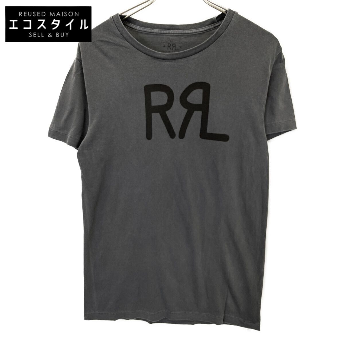 RRL　ダブルアールエル　グレー×ブラック ロゴ 半袖Tシャツ　S