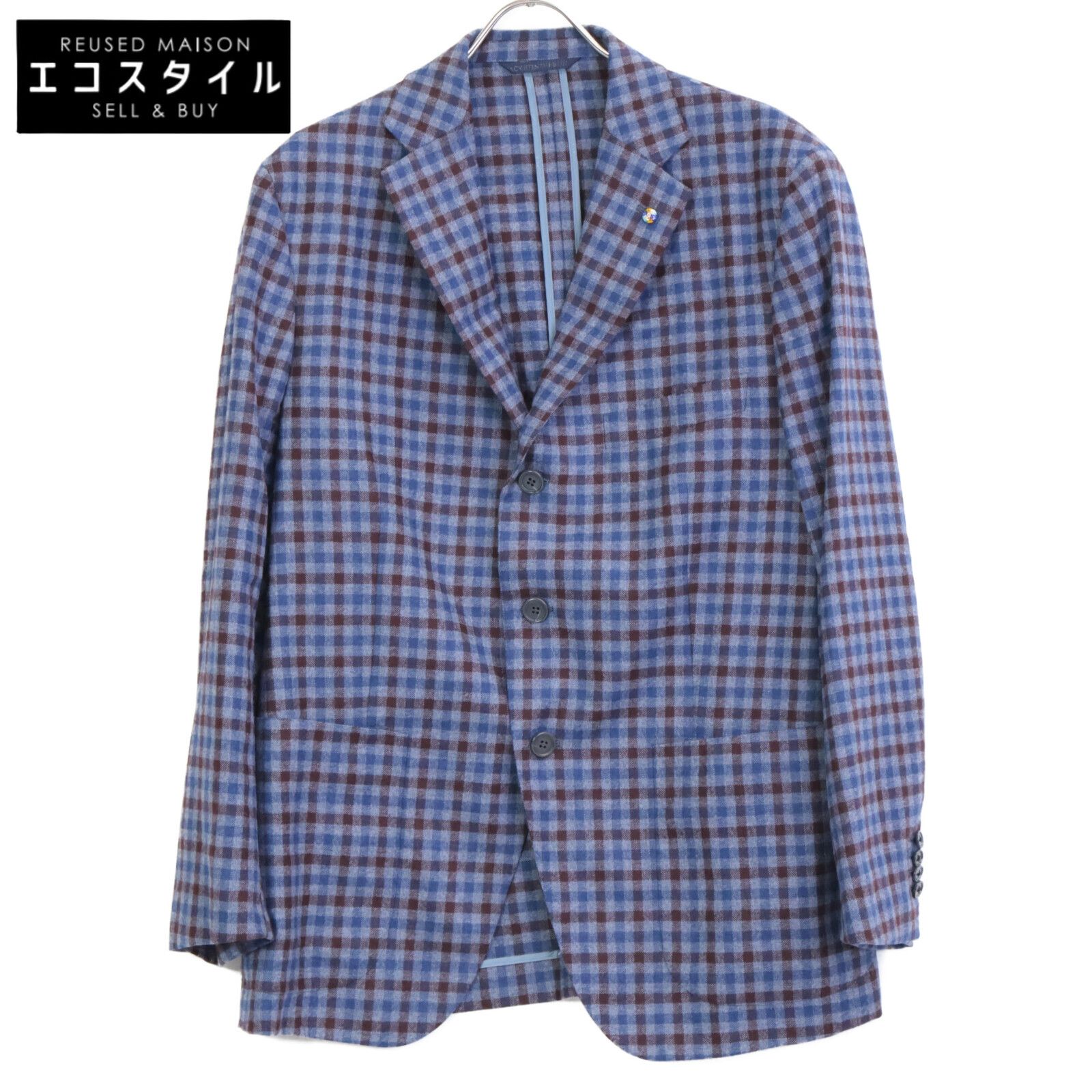 Belvest　ベルベスト　G10647 ブルー×ブラウン ウール チェック JACKET IN THE BOX 3Bジャケット　50