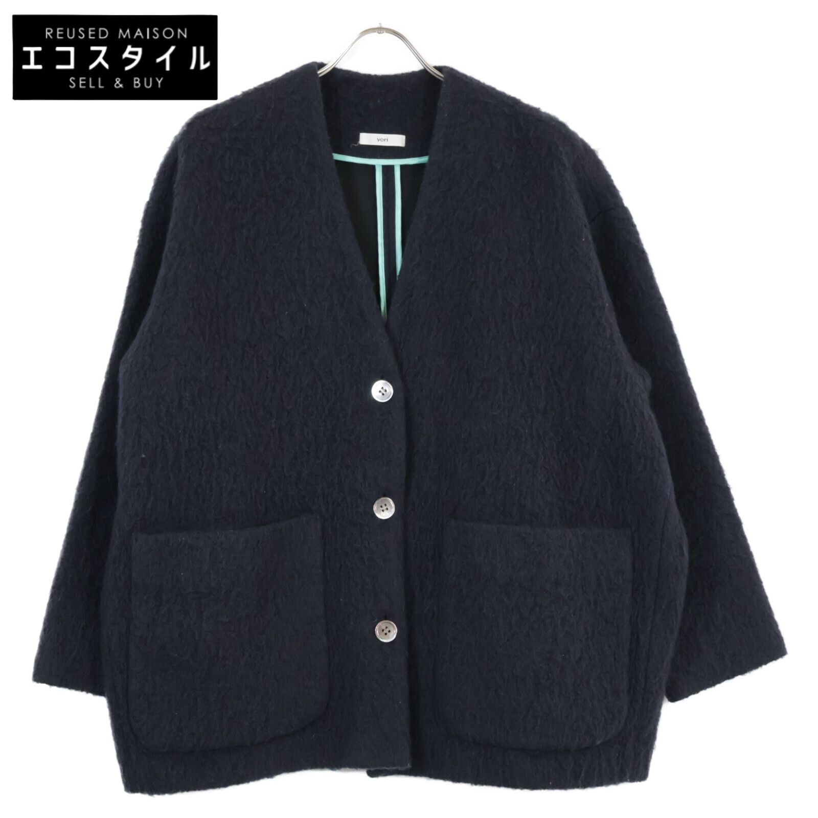 yori　ヨリ　YR2125-098AW-2 ネイビー ウールモヘアシャギージャケット　F