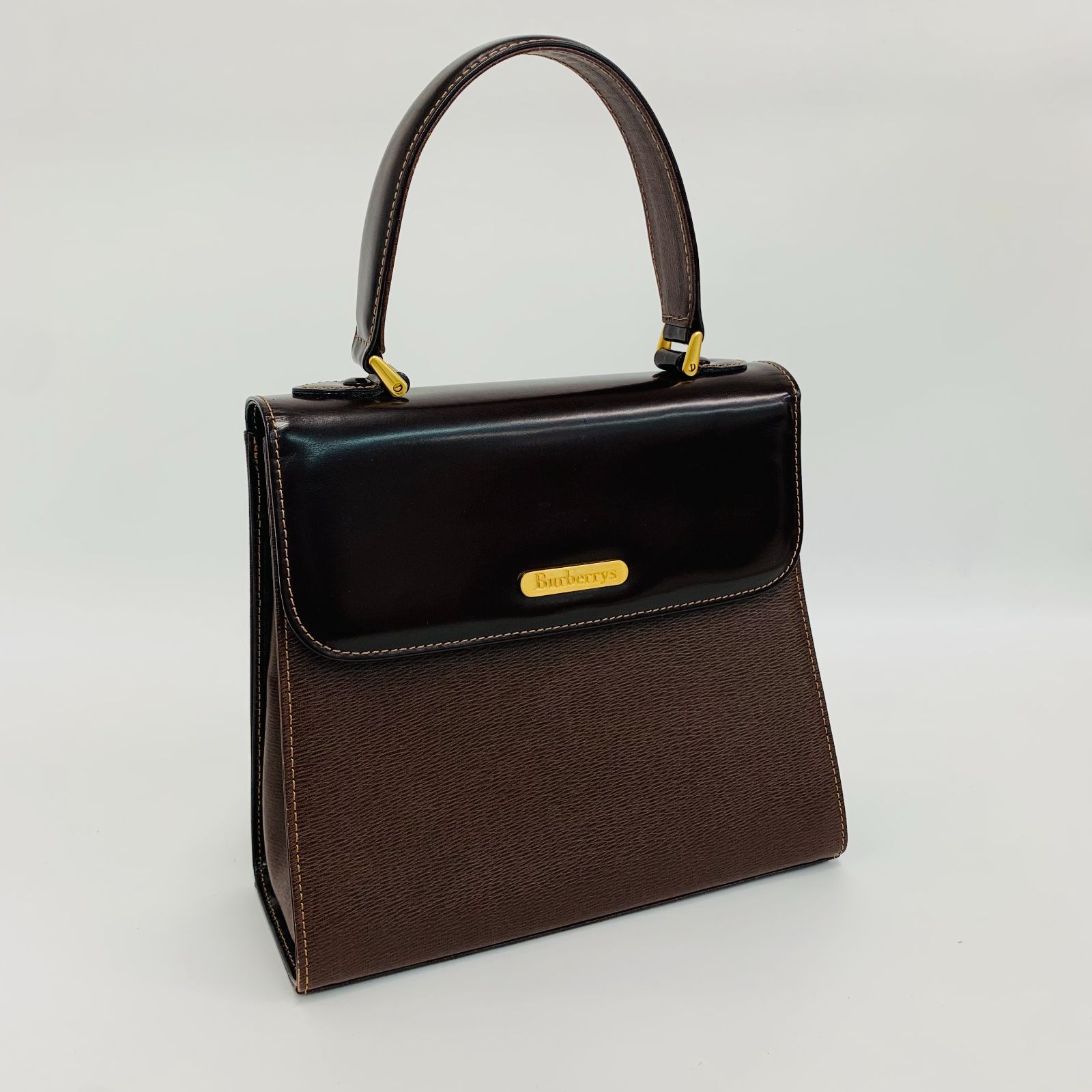 【極美品】Burberrys バーバリー ハンドバッグ レザー バイカラー 茶 金具（0117）