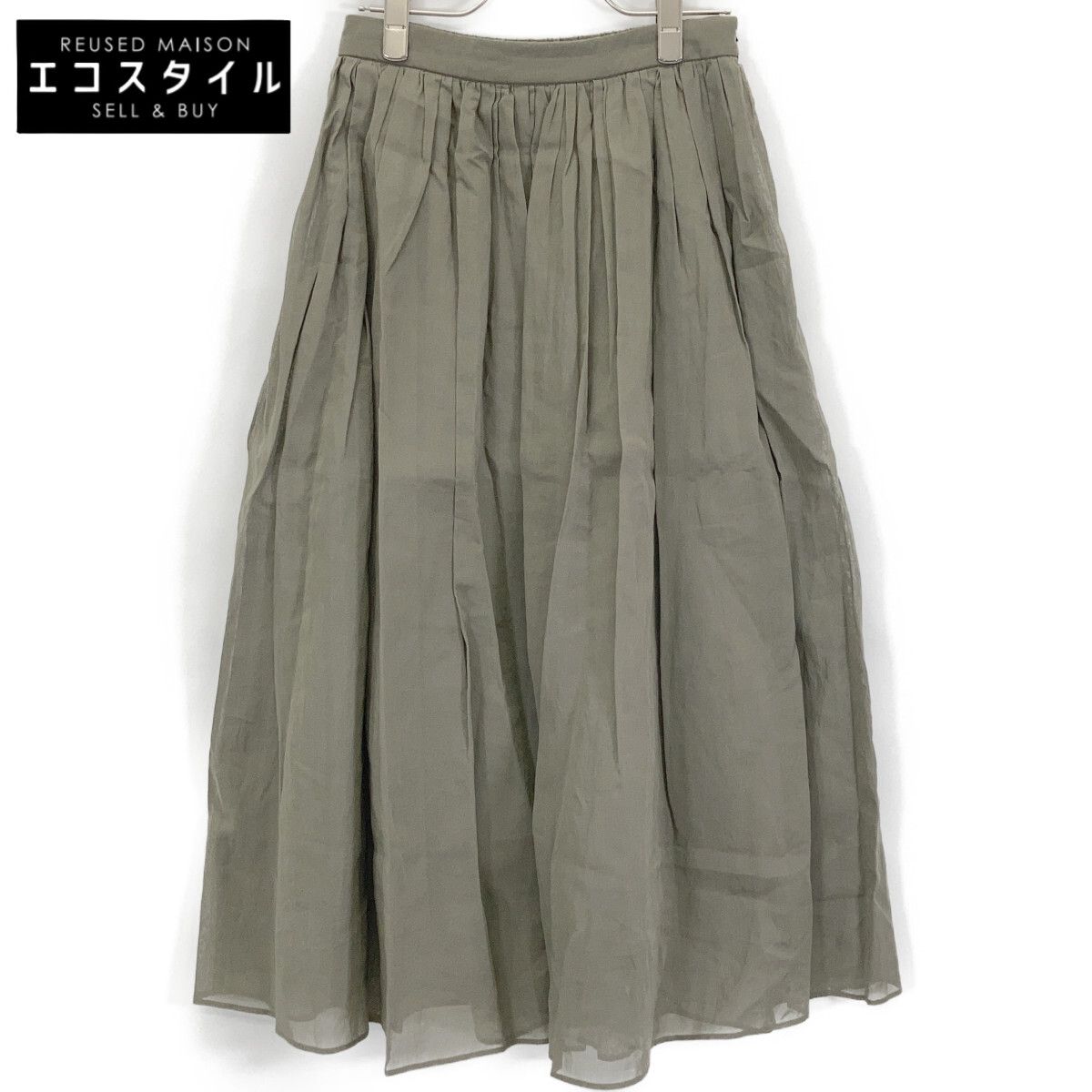 MACKINTOSH LONDON　マッキントッシュロンドン　カーキ コットン シアー ロングスカート　36