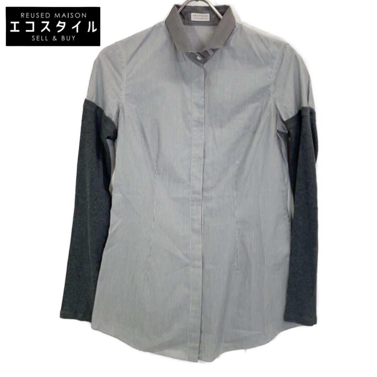 BRUNELLO CUCINELLI　ブルネロクチネリ　グレー ストライプ 切り替えシャツ　S